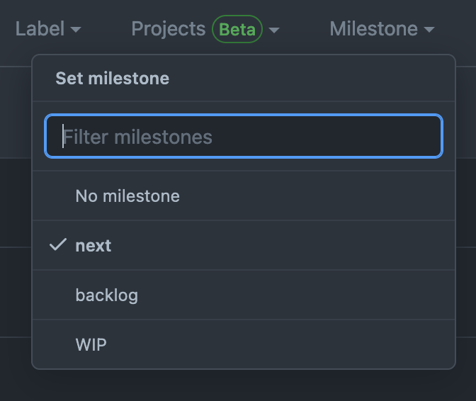 Dropdown to assign the selected items to a new milestone